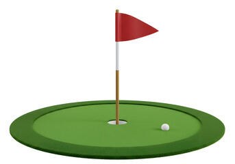 Miniature Golf Putting Green with Ball and Flag