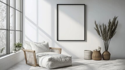 White textile armchair adorned with cushions.