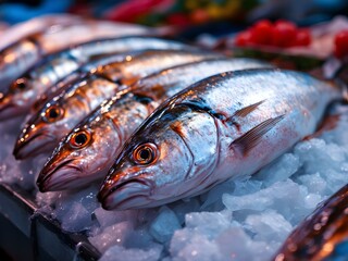 Fresh Fish Display on Ice at a Market  