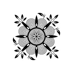 Geometric Floral Mandala Illustration, Minimalist Black and White Design
