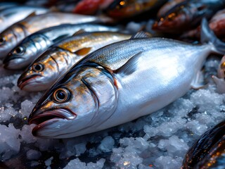 Fresh Fish Display on Ice at a Market  