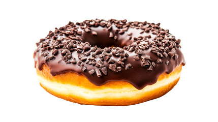 Chocolate frosted donut with sprinkles, bakery dessert, cut out transparent