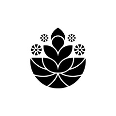 Modern Geometric Lotus Motif, Black & White Vector, Minimalist Design