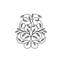 Elegant Minimalist Vine and Leaf Vector, Black Line Art on White