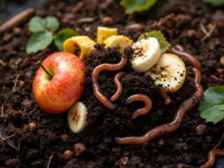 Organic Waste and Soil with Worms and Insects  