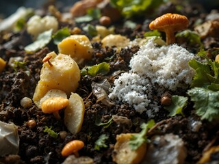 Organic Compost with Food Waste and Plant Debris 