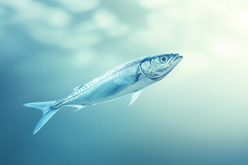 A silver fish swimming upward through the ocean water