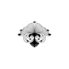 Elegant Black & White Floral Ornament, Symmetric Design