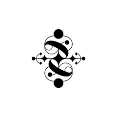 Decorative Black Ornament on White, Vintage Style, for Branding