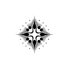 Symmetric Black Floral Motif on White, Minimalist Design