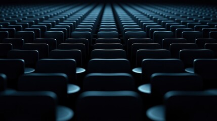 Fototapeta premium Rows of Empty Dark Auditorium Seats, Abstract Perspective