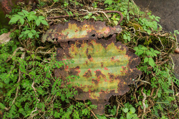 Rusty Aged Metal Surface with Corrosion and Grungy Peeling Paint Texture