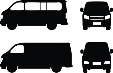 Van Silhouette Set Front And Side Views On Transparent Background For Commercial Use