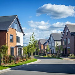 Modern Brick Houses on a Sunny Residential Street