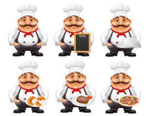 chef man preparing dishes and food in the kitchen vector illustration isolated on white background
