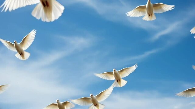 white doves in the blue sky