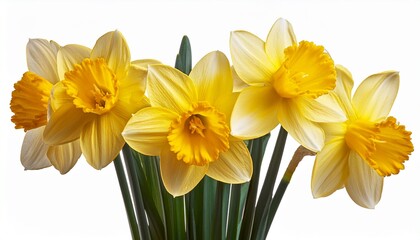 Obraz premium yellow daffodils flower isolated on a transparent background in close up