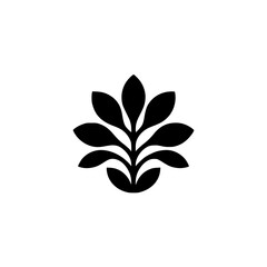 Minimalist Black Leafy Plant Icon on Gray Background
