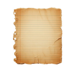 Fototapeta premium A torn, aged piece of lined paper with a hole punch. transparent background
