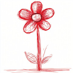 Red flower drawn with pencil on white background