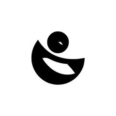 Modern Abstract Logo: Curved Geometric Shape with Orb, Monochrome Design