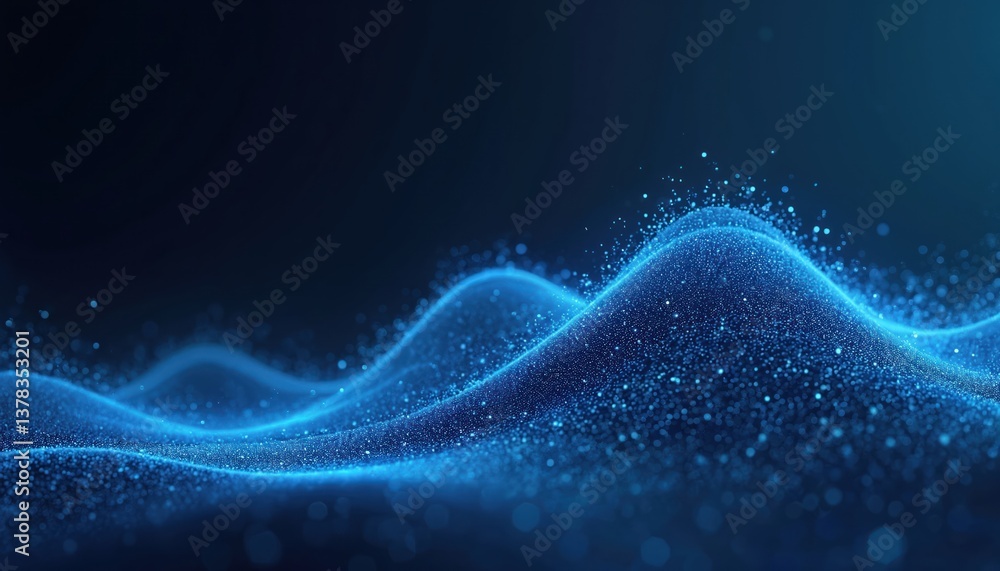 Poster abstract digital blue wave pattern on dark background. futuristic technology design with dynamic lig