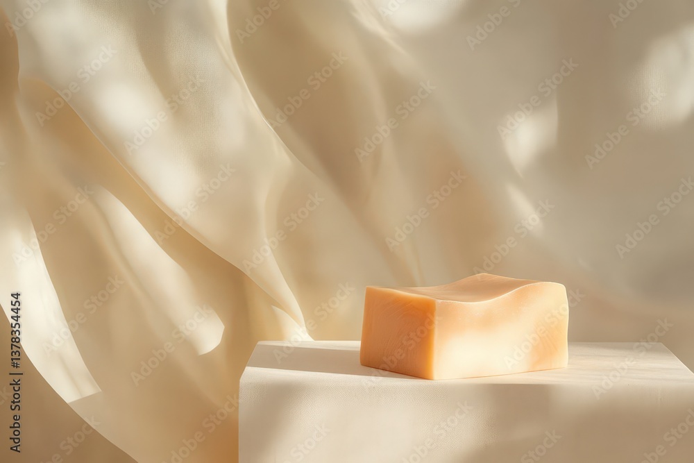 Poster a bar of soap is placed on a simple platform