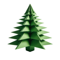 Obraz premium A green origami Christmas tree stands on a small white base. transparent background 