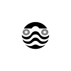 Modern Black & White Abstract Logo: Waves and Rays in a Circle