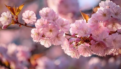beautiful pink cherry blossom flowers blooming on a sunny spring day