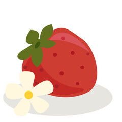 Strawberry with Flower - Cute Vector Illustration