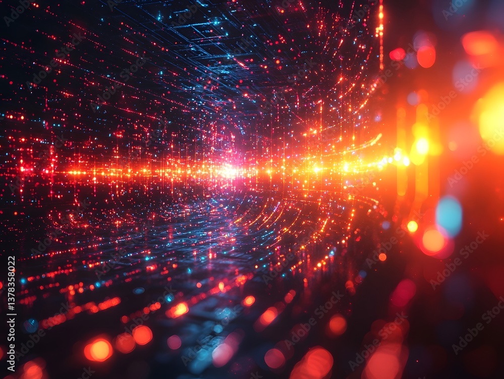 Poster vibrant quantum computer simulation with glowing energy streams