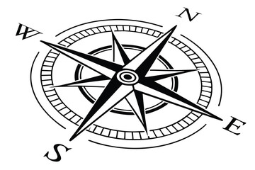 A clean and elegant vector-style compass with sharp, geometric lines 