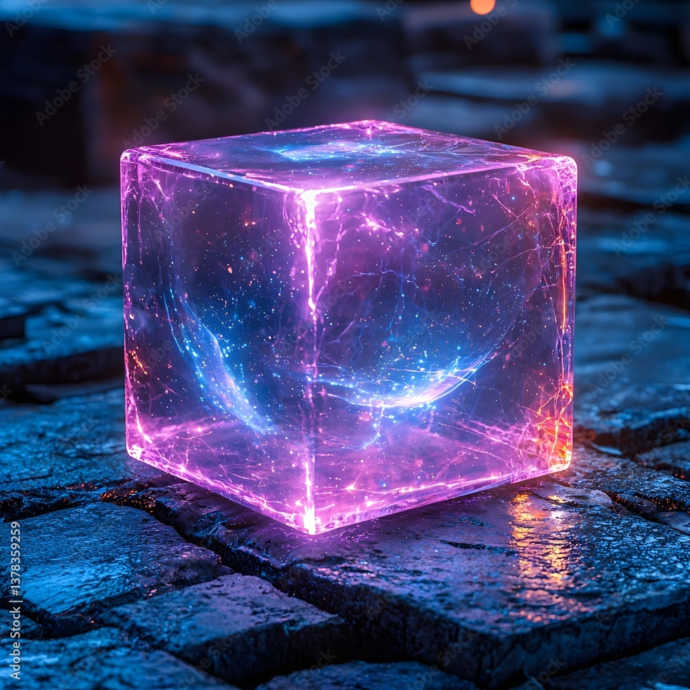 Poster glowing cube symbolizing quantum computing concept
