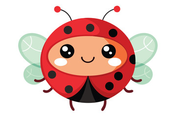 Fototapeta premium Adorable Cartoon Ladybug with Cute Kawaii Eyes on White