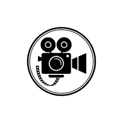 Retro Film Camera Icon: Black & White Circular Graphic