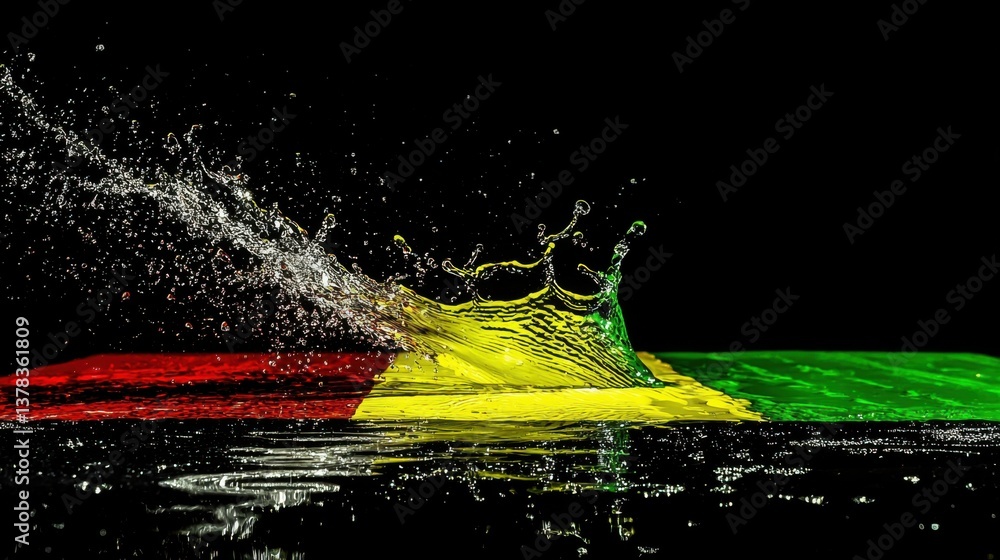 Poster a vibrant abstract water splash explodes onto a tri-colored surface creating a dynamic artistic comp