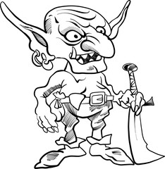 Goblin vector illustration standing and holding sword.