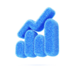 Blue fur fluffy bar chart or diagram 3d icon for digital presentation of statistic and analytics data. Furry plush graph with growth line for report, finance or business analysis. 3D Illustration