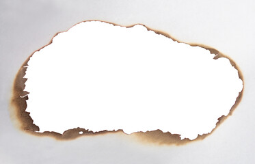 Fototapeta premium Burnt Torn Gray Paper Holes with Scorched Edges on Transparent Background for Frame Design or Creative Project