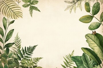 Naklejka premium Summer season leaf border leaves illustration vintage.
