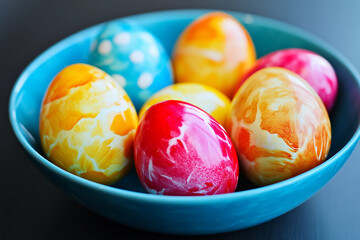 Fototapeta premium Children holding painted Easter eggs abstract colors egg hunt spring celebration, Generative AI