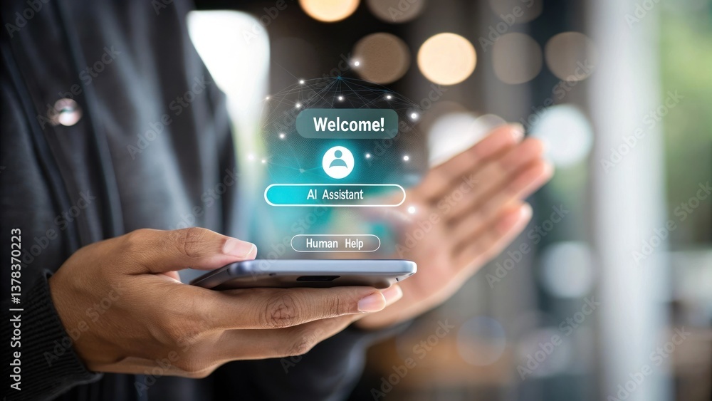 Poster a person's hands holding a smartphone with a 