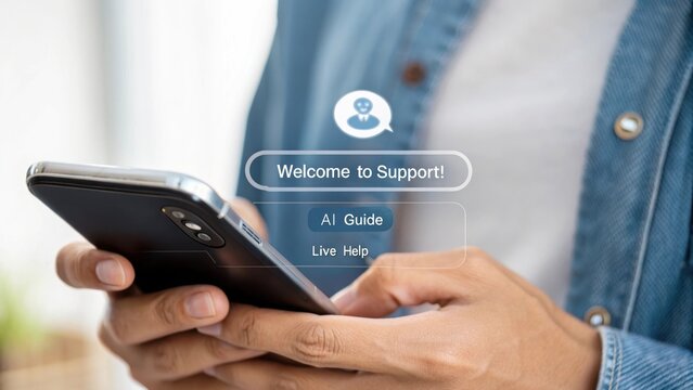 A person's hands using a mobile phone with a support application