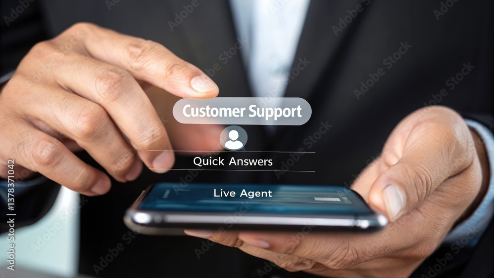 Poster hands holding a smartphone with a 