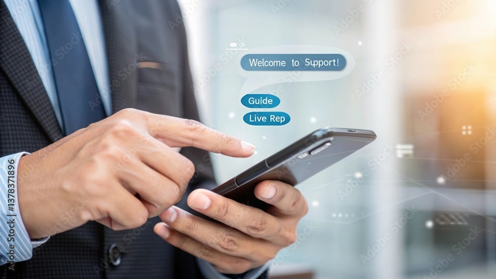 Aufkleber businessman interacts with a mobile phone showcasing a chatbot and user interface elements. the scen