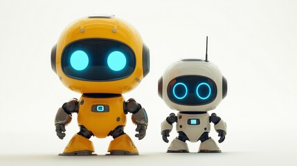Fototapeta premium Adorable Yellow and White Robot Companions AI Friends