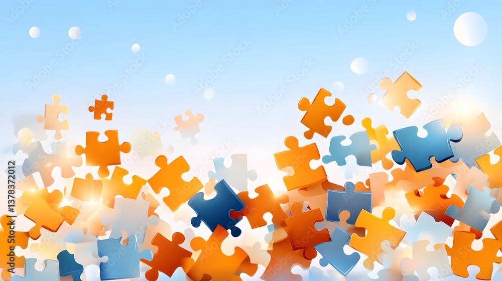 Poster business models evolving digital puzzle pieces creating unique structures in technology landscape