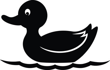 Fototapeta premium Cartoon Duck Silhouette Floating on Water with Transparent Background, Simple Design