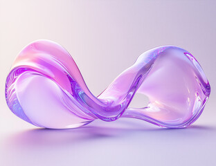 A pastel glass ribbon flows in the wind with soft gradients of pink, orange, purple, and teal. Set against a light blue background, it evokes serenity and elegance